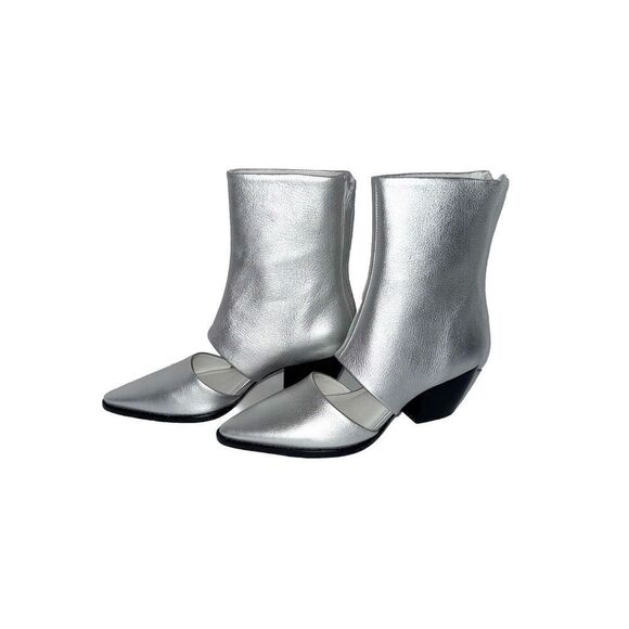 Matisse Caroline Boots Metallic Cut Out Silver Leather Pointed Toe Western 7.5 - Picture 1 of 15